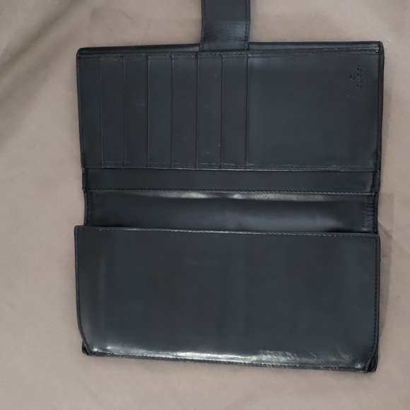 GUCCI BLACK CANVAS & LEATHER LONG SNAP CLOSURE DUAL-OPENING WALLET ~ AUTHENTIC - Picture 9 of 13